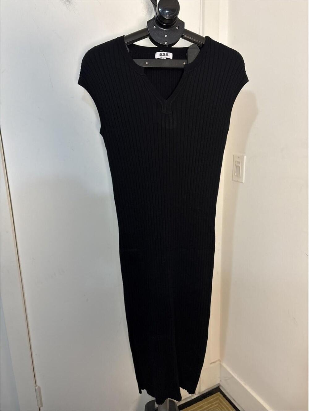 NEW 525 America Blk Ribbed Knit Maxi Dress Sleeveless Slits Sexy XS
